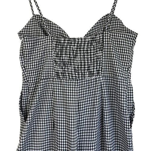 FOREVER 21 Jumpsuit Black White Check One Piece Pants Tie Front Thin Strap Large - Picture 4 of 7