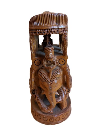Vintage Mughal Hunting Expedition Detailed Hand Carved Wooden Elephant 4" - Picture 4 of 6