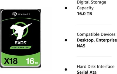 Seagate Exos X18 ST16000NM000J 16TB 7200RPM SATA 6Gb/s 256MB