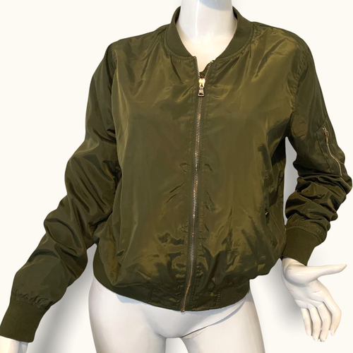 {WET SEAL} Green Bomber Jacket Light Weight Zip Pockets Zip Lined Summer ~M