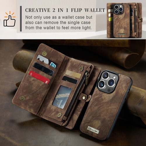CaseMe Zipper Leather Wallet Detachable Cover Case For iPhone 11 12 13 14 15 16e - Picture 12 of 39