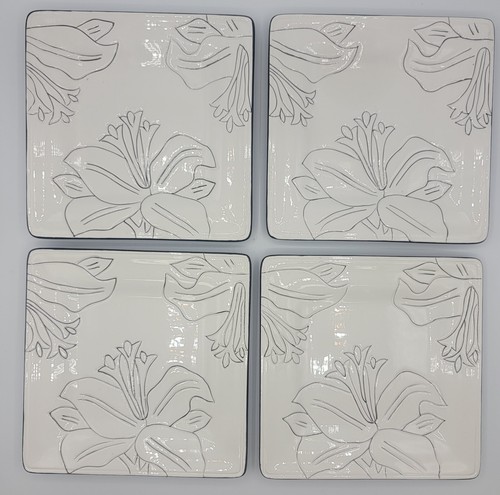 Laurie Gates ANTILLES Set of 4 White Canape Sandwich Plates 7" x 7" HTF