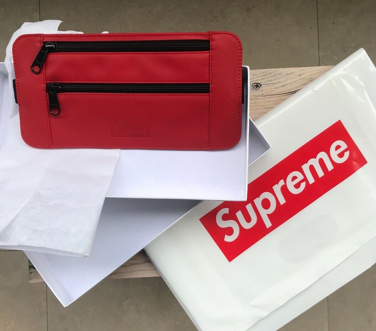 SUPREME Leather Waist Shoulder Pouch Bag Red Box logo Mark Gonzales Jason  Dill