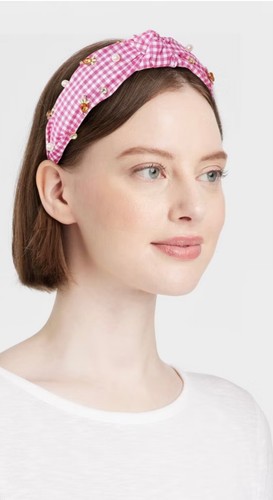 Easter pink Gingham headband with Easter embellishments top knot - Picture 2 of 2