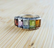 Vintage Sterling Silver Rainbow Ring Garnet Amethyst Topaz Peridot Citrine 148