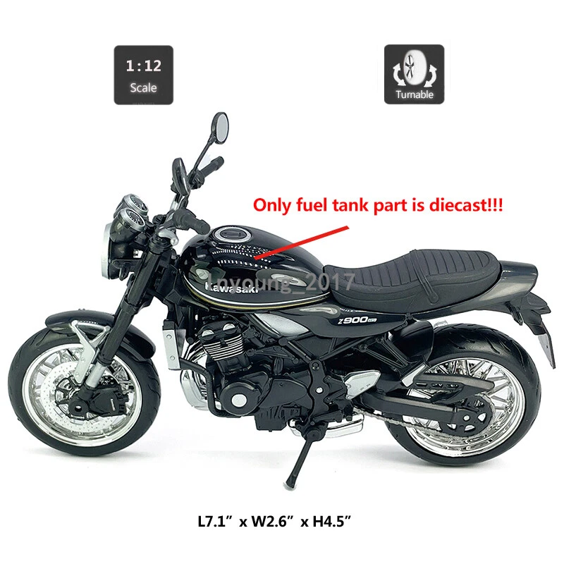1/12 2018 Kawasaki Z900RS modelo de motocicleta diecast coche de juguete niños niños regalos negro Foto 2 de 4