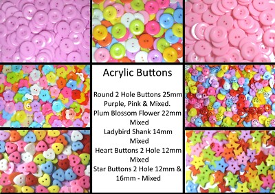 Acrylknöpfe für Kostüme & Kinder Bastelprojekte - gemischte Farben & Designs