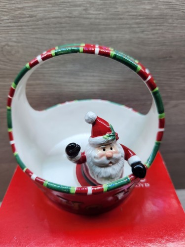 Fitz and Floyd That's a Wrap Basket Ho Ho Ho 2007 Santa Waving Candy Dish Bowl - Picture 2 of 7