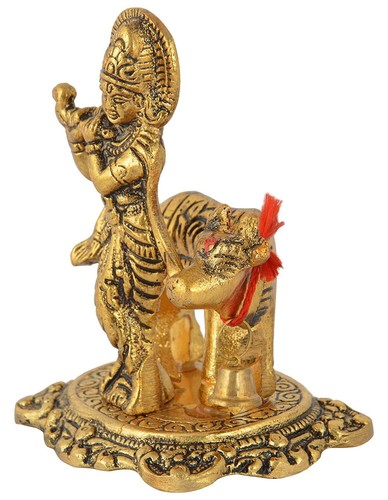 Krishna Kamdhenu Cow Statue Vastu Showpiece Figurine Religious Idol Home Office - Picture 3 of 4