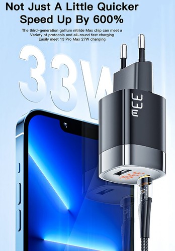 Chargeur Secteur Rapide USB PD GaN 33W Type C 2 ports avec Affichage LED Essager - Photo 6 sur 12