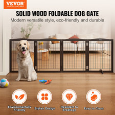 Free Standing Dog Gate, 32" H x 96.5" W Freestanding Pet Gate, Brown