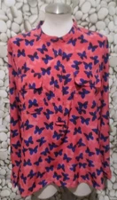 Gap Top Medium Pink Blue Butterfly Popover Half Button Chest Pockets Henly