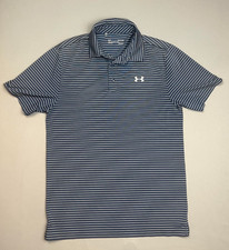 Under Armour Polo Shirt Mens Small Blue Striped HeatGear Golf Athletic