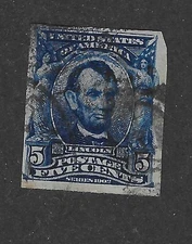 US Scott # 315, 5 cent Lincoln, imperf, used, 1908, scv. $1250