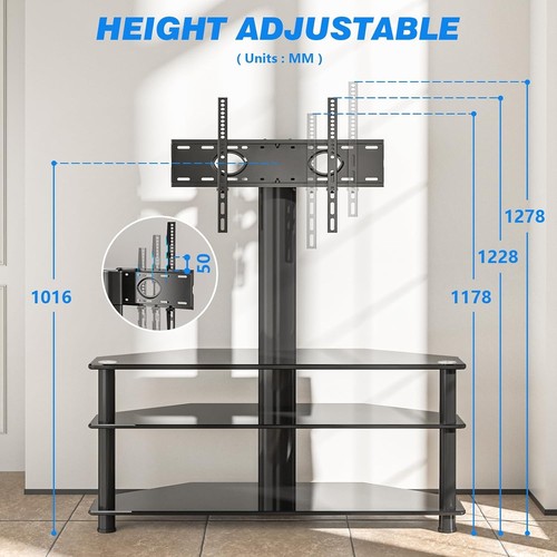 Soporte de TV Esquinero para Televisores Planos Curvos de Plasma LED LCD OLED de 32-70 Pulgadas, Ajuste de Altura - Imagen 5 de 12