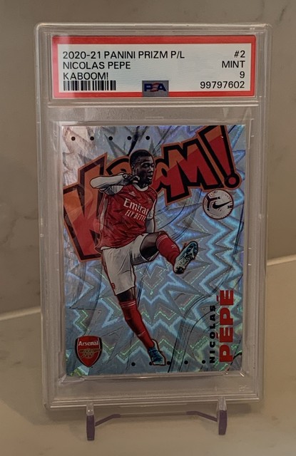 Nicolas Pepe 2020-21 Panini Prizm Premier League Kaboom Case Hit PSA 9