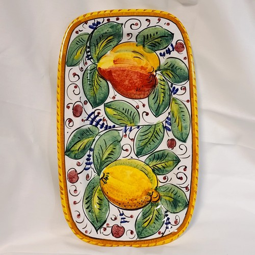 Vintage handbemalte Obstplatte Made in Italy Wandbehang Birne & Zitrone