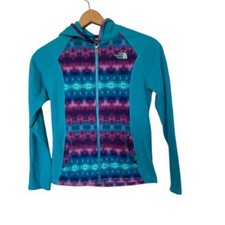 The North Face Girls Full Zip Fleece Hoodie Turquoise Purple Size L