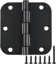 Rounded Matte Black Door Hinges 3.5 Inch 5/8" Radius Flat 30 Pack