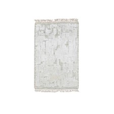 2'x3' Ivory Hand Knotted Pure Silk Textured Tone on Tone Modern Mat Rug 75877