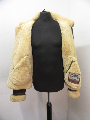 VINTAGE REDSKINS USA MOTORCYCLE B-3 SHEEPSKIN LEATHER FLYING JACKET SIZE L - Picture 18 of 24