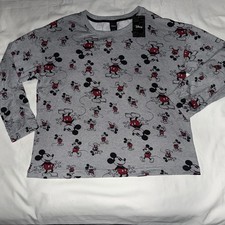 Disney Mickey Mouse Women's Gray All Over Print Long Sleeve Shirt Size Med NWT