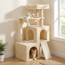 Small Cat Furniture with Scratching Board, Two Condos, Basket, Bed  Sisal Post