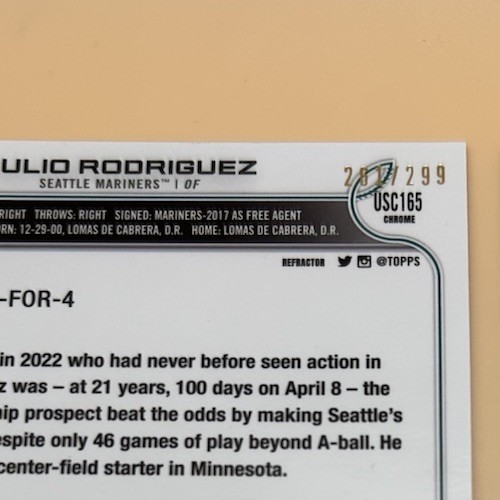 2022 Topps Chrome Update Julio Rodriguez Rookie Short Print Refractor /299 RC SP - Bild 2 von 5
