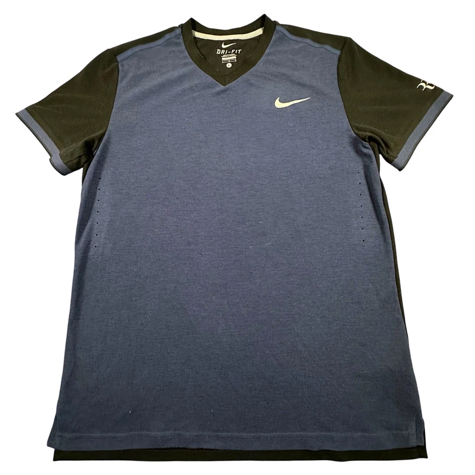 Мужская большая теннисная рубашка Nike Roger Federer синяя и черная DRI-FIT (с дефектами) - Изображение 2 из 4