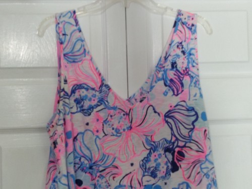 Lilly Pulitzer Gigi Double V-Neck Tank Prosecco Pink Make A Splash Size XL NEW - Picture 2 of 8