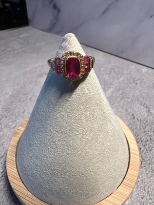 JTV Lab created Rubin 18k Gelbgold über Sterlingsilber Ring - Größe 7
