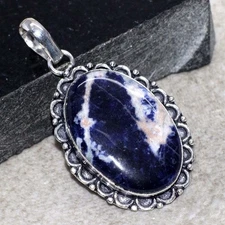 925 Silver Plated Sodalite Pendant Handmade Jewelry Size 2.2" GW