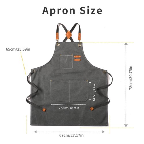 Canvas Cross Back Chef Cotton Aprons for Men Women with Large Pockets (Grey) - Picture 6 of 7