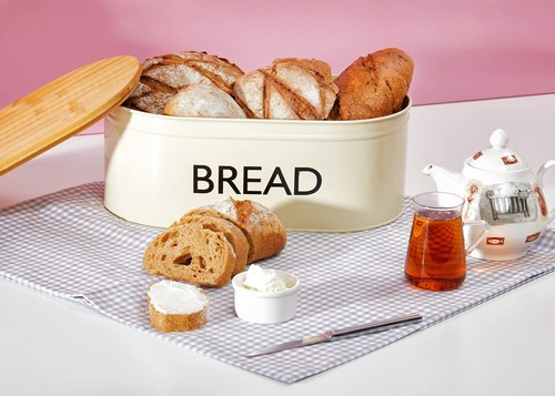 Premium Metall Brotkasten mit Bambusdeckel, Edelstahl großer Brotkasten Aufbewahrung... - Bild 6 von 9