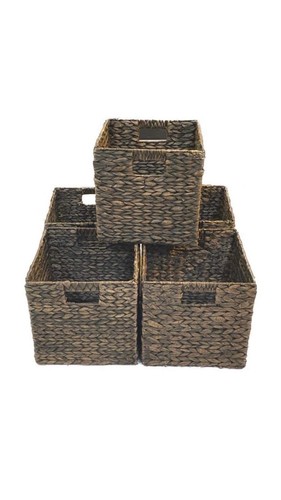 BROWN Woven Hyacinth Cube Storage Bin Basket Organizer with Handles, Pack Of 1 - Picture 4 of 6