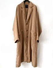 Pas de Calais Linen Collared Long Coat Tailored Sand Brown Exc