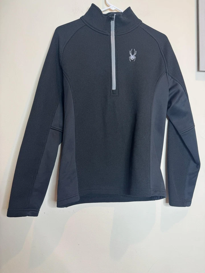 Spyder Pullover Sweater Mens Medium Black Quarter Zip Thermal Fleece Outdoor Ski - Image 2 of 4