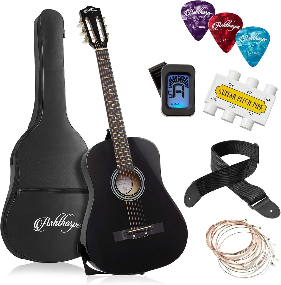 Black Acoustic Guitar Beginner Kit 38" with Gig Bag & Tuner - Image 3 of 4