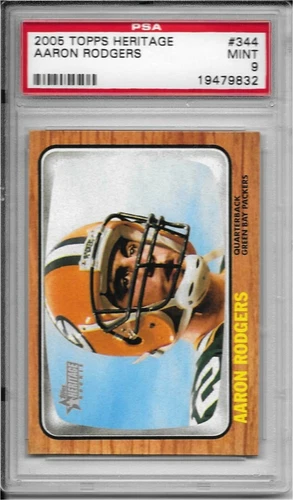 2005 TOPPS HERITAGE #344 AARON RODGERS PSA 9 MINT RC ROOKIE SHORT PRINT PACKERS