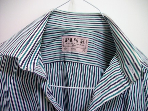 Thomas Pink Mens Shirt 16 1/2 36 Purple Green White Stripe French Cuffs Ireland - Picture 2 of 8
