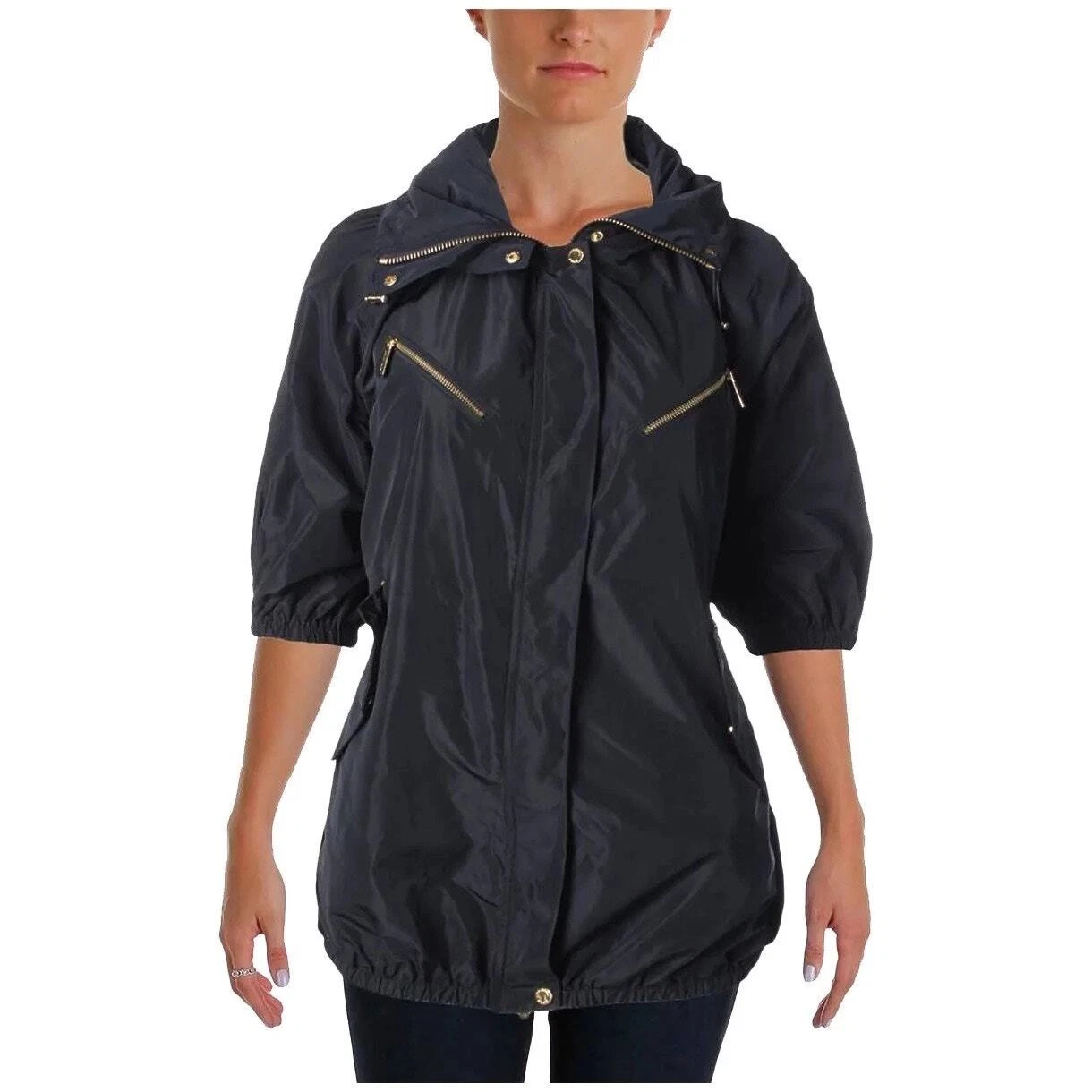 Giacca parka a vento Michael Kors blu navy e oro donna piccola