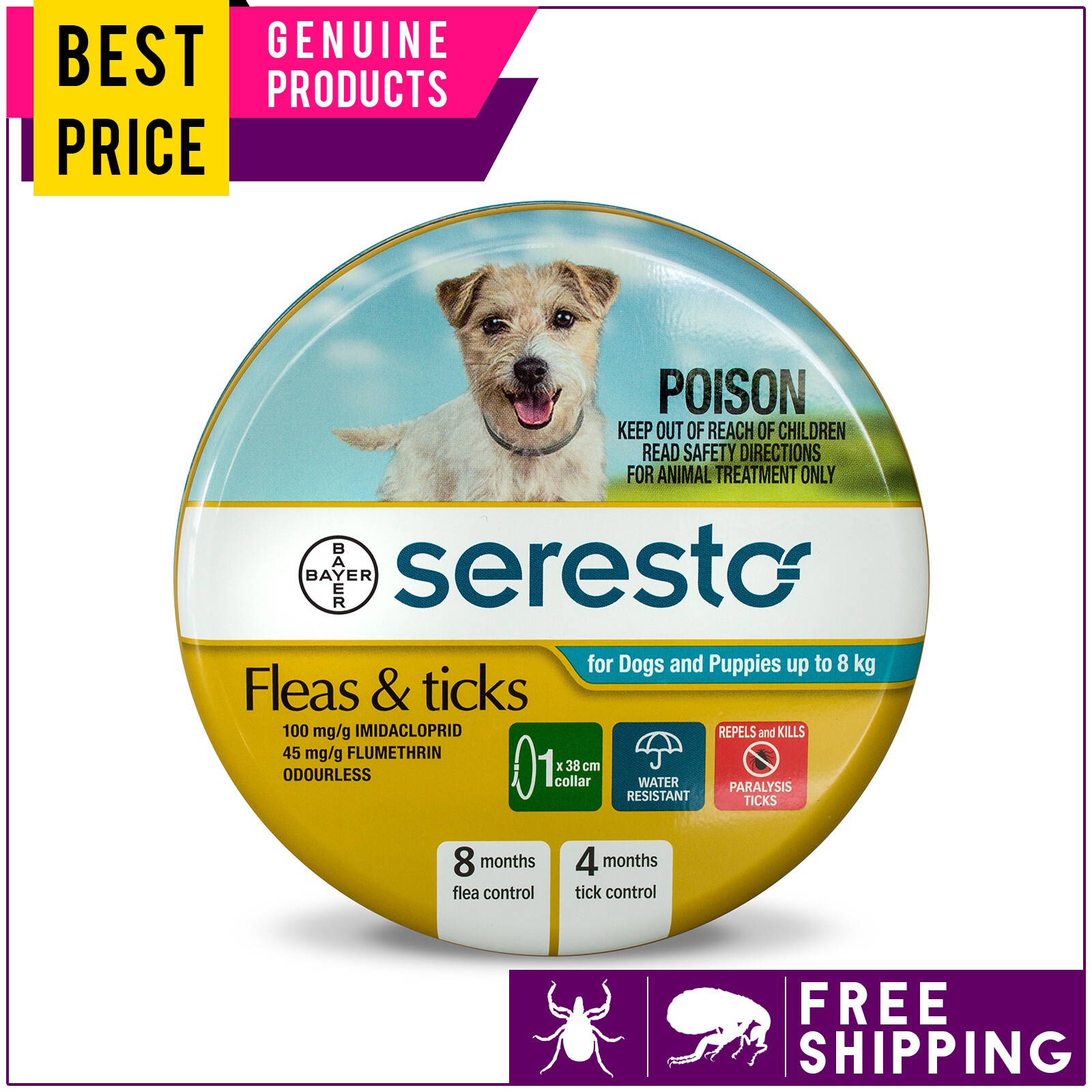 SERESTO Collar for Dogs Under 8 Kg BLUE Pack 1,2 Piece Flea and Tick