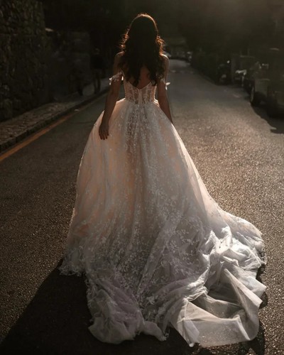 Luxurious Lace Wedding Dress Bridal Gown 2-28W Custom made Slit Illusion Bodice - Picture 8 of 11