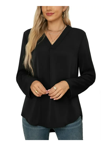 Uvplove Mujer Negocios Informal Elegante Blusa de Gasa Cuello en V Camisa XL Negra NUEVA - Imagen 5 de 7