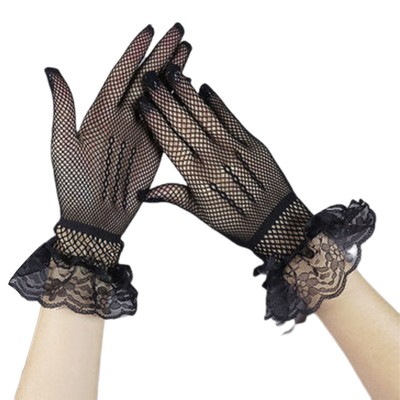 2 Pair Women Short Lace Floral Gloves Gothic Bride Wedding Mittens