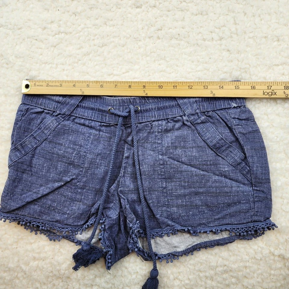 Pantalones Cortos Jolt 7/28W Mezcla de Lino Boho PomPom Ribete Pull On Playa Vacaciones Crucero Foto 2 de 4