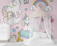 3D Rainbow Unicorn Wallpaper Wall Mural Removable Self-adhesive Sticker