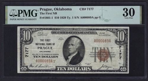 🇺🇸OK 1929 $10 ♚♚PRAGUE, OKLAHOMA♚♚ PMG VF 30 HARD TO FIND - Picture 2 of 3