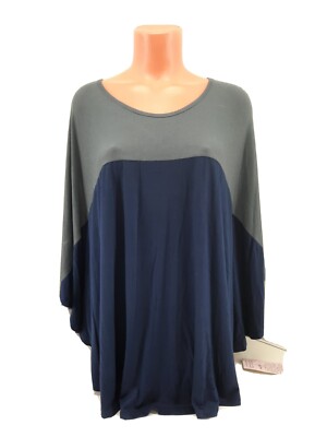 Celeste Grey, Navy Blue Butterfly Pull Over Top. Size M