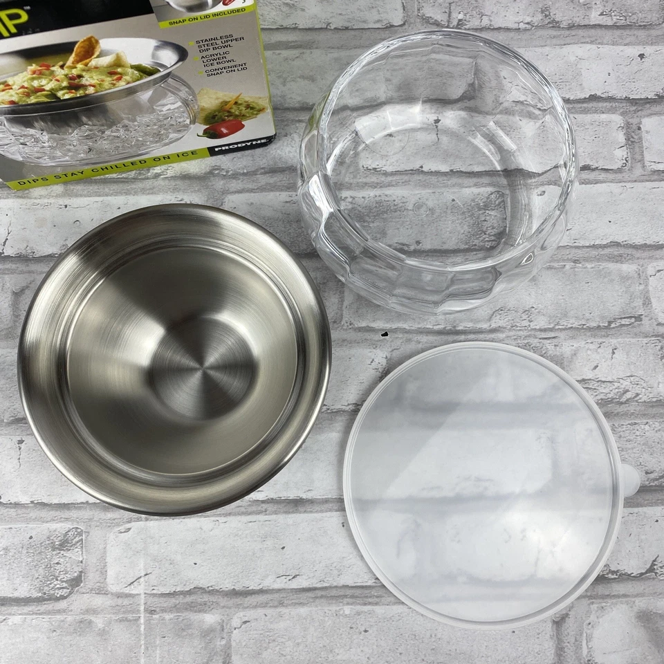 Prodyne Iced Dip 3 Piece Set Stainless Steel Serving Bowl With Lid Party New  - Image 2 of 3
